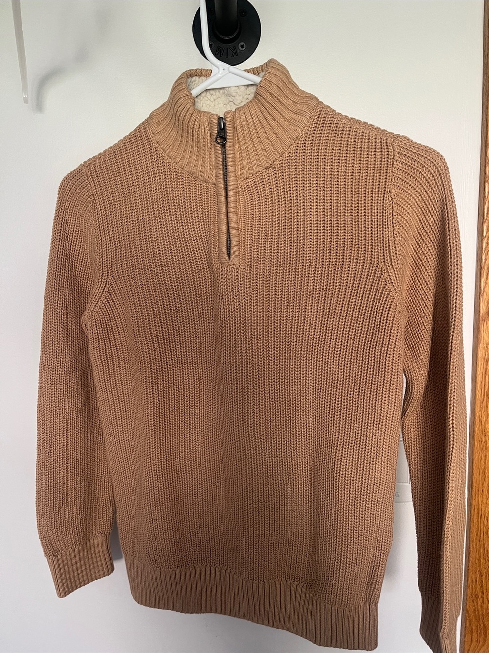 Place Knit Sherpa-Lined Hoodie in Light Tan